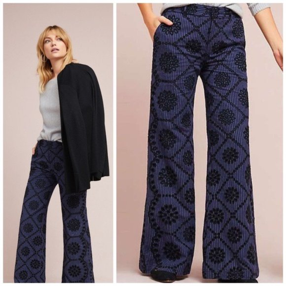 Anthropologie Embroidered Eyelet Wide Leg Pants - Picture 2 of 16